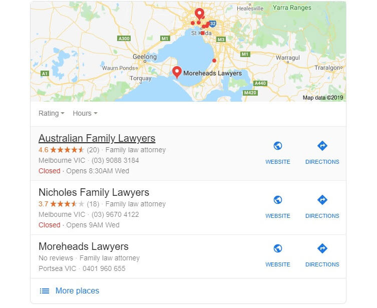 Australian law firm Google maps results