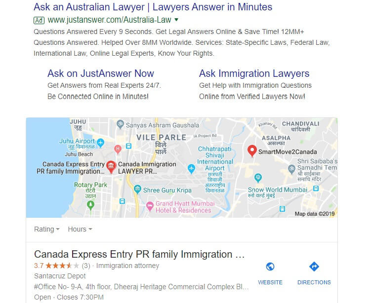 Google search results for lawyers in Australia